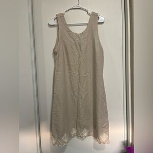 Calypso St Barth Linen Blend Dress Large Pocket Scalloped Embroidered Shell Boho